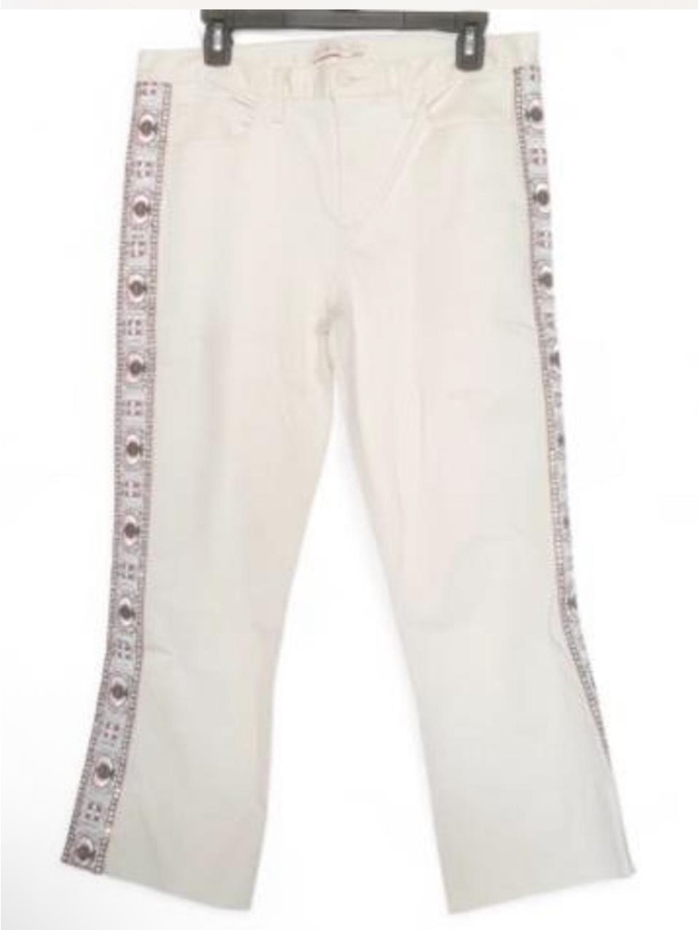 Tory Burch Sandy Off White Cropped Jeans Ribbon Embroidery size 30 - Picture 2 of 8